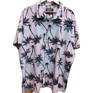 Good Vibes Drill Clothing Co Men's Pink Hawaiian Shirt with Palm Tree Print 4XL